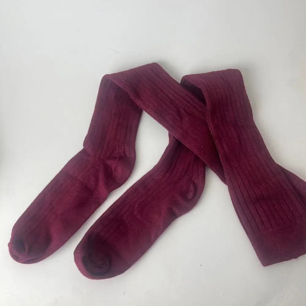 1 pair Socks Knit Cotton Knee School Girls 3 - 6 yrs old High Socks - Burgundy